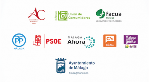 Logos de los participantes en la mesa del agua: Unión de Consumidores Málaga, Facua Málaga, PP Málaga, PSOE Málaga, Málaga Ahora, CS Málaga, Malaga para la gente, Ayuntamiento de Málaga